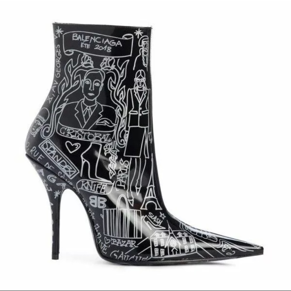 Balenciaga Women's Black Graphic Ankle Boots